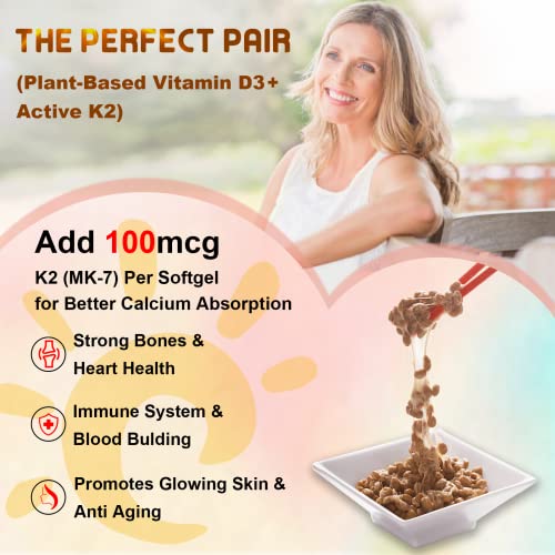 Vitamin D3 K2(MK7) 120 Softgel, Bone & Heart Health, Extra Strength D3