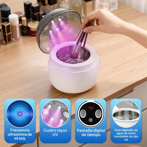Ultrasonic Dental Cleaner | 45 kHz with 4 Programs and Digital Timer Display | 360° Silent Cleaning for Makeup Brushes, Glasses, Watches and Dentures