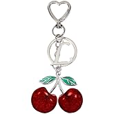 SENFAI Heart-Shaped Keychain with Initial A-Z and Cherry Charm Bag Charms for Women,Car Accessories