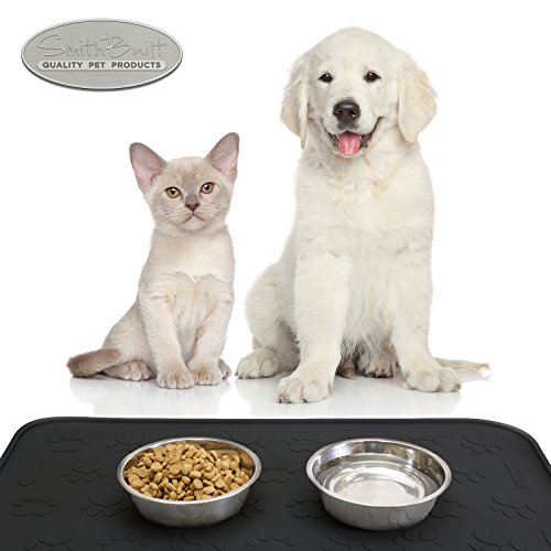 SmithBuilt 19" x 12" Dog Food Mat - Waterproof Non-Slip FDA-Grade Silicone Cat Pet Bowl Feeding Placemat - Gray