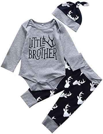 Tomfree Boys Big Brother T Shirt Match Little Brother Baby Bodysuits Deer Pants Xmas Outfits (0-6M, Little)