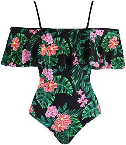 Miturn Womens One Piece Flounce Swimsuit Ruffles Tankini Off Shoulder Bathing Suit Swimwear