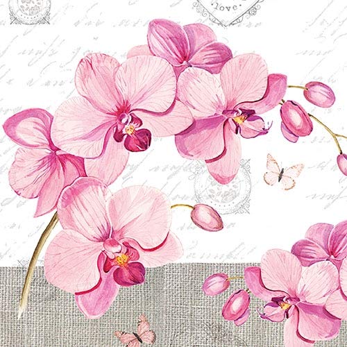Paper Napkins for Decoupage, 4 Single Lunch Size Paper Napkins, Orchids with Love