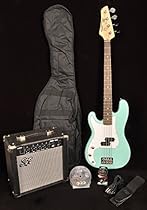SX Ursa 1 JR RN PK PBU Powder Blue Left Handed 3/4 Size Bass Guitar Package w/Free Amp Bag, Strap and On Line Instructional Video
