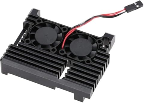 Dgtrhted For Frambuesa Pi Caja de la Armadura de aleación de Aluminio 4 Modelo B Negro con Doble Ventiladores de refrigeración