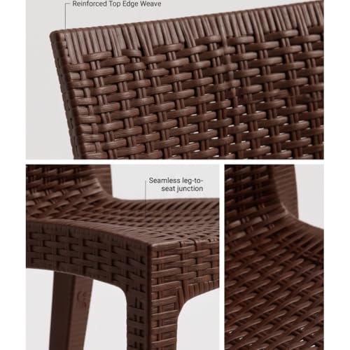 MARCOLO Modern Rattan Dining Chair, Outdoor & Indoor Wicker Chair, Lightweight Patio Seating Chair for Home, Balcony & Cafe (Dark Brown)