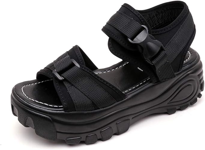 Amazon Merryco スポーツサンダル レディース 厚底靴 プラットフォーム ローヒール ビーチサンダル クッション性 歩きやすい 疲れない ベルト バックル 大きいサイズ ブラック 黒 レッド Merryco スポーツサンダル