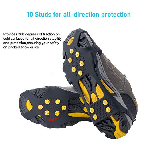 Helonge Ice Grips for Shoe Boot, Snow Anti-Slip Crampons, 10 Studs Traction Cleats Rubber Spikes for Kids Women Men (Large(Women 8.5-11/Men 6.5-8.5))