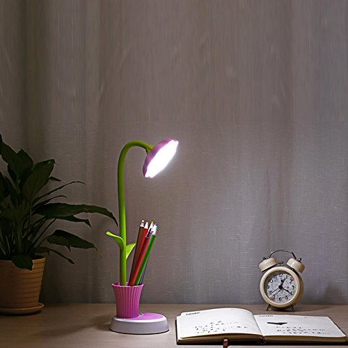 Small Desk Lamp, EAGWELL Kids Desk Lamps for Girls Touch Control Dimming Light Flexible USB Rechargeable Desk Lamp Cute Lamp Studying Lamp with Pencil Holder (Pink)