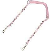 uxcell Purse Chain Strap, 39" Leather Iron Flat Chain Strap Handbag Chains Purse Handles Shoulder Replacement Strap, Pink Strap Gold Chain