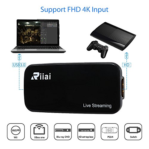 Game Capture HDMI USB 3.0 FHD Drive-free 4K 1080P 60FPS Live Streaming Video Box Black Superior Low Latency Technology For PS3 PS4 Wii Support XSplit NS (YK752 4k 30FPS)