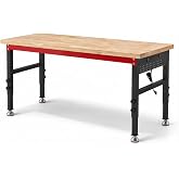 VekMax 70" Heavy Duty Workbench, 2500 LBS Load Capacity Work Bench with 1.2" Laminated Wood Top &amp; Reinforced Steel Frame, Adjustable Height Work Table for Garage, Workshop, Office, Home (Feet)