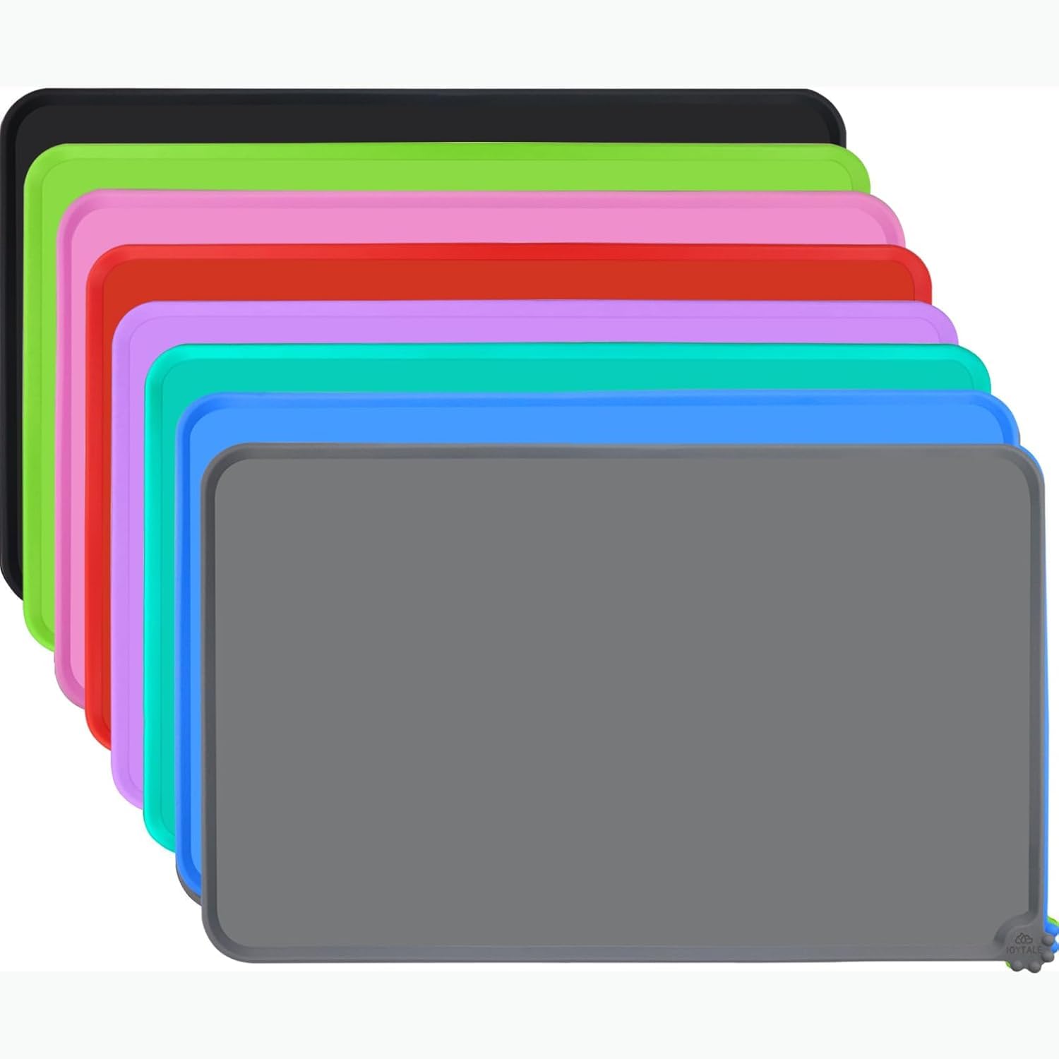 Joytale Silicone Dog Food Mat, Waterproof Cat Bowl Mat with Non-Slip Base and Raised Edge, 47 x 30 cm,Grey