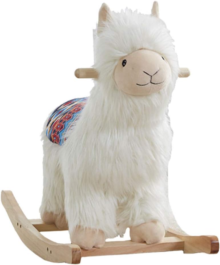 Child Rocking Horse Toddler Plush Ride On Toy Kids Rocker,Soft,Wooden,Balance Training,Gift,White