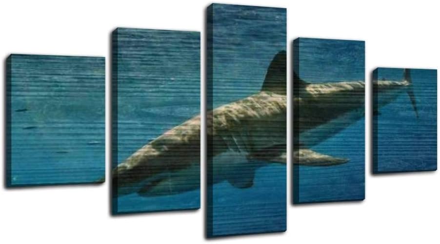 cage diving with great white sharks in guadalupe, mexico great white Framed Art Wall Painting Pictures Canvas Prints Gallery Wrapped Poster Home Office Living Room Wall Decor Ready to Hang 5 Panel