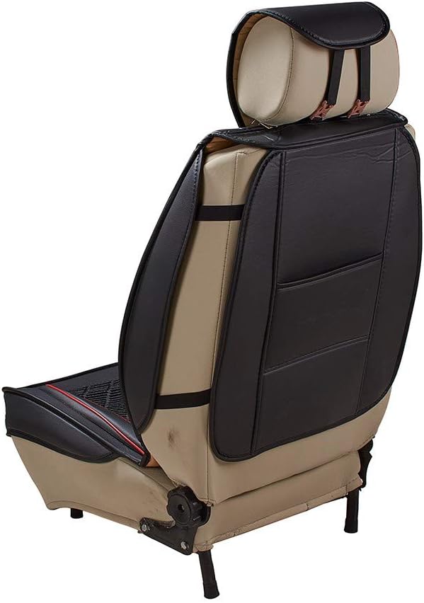 JSCARLIFE PU Leather Auto Car Seat Covers Universal Car Seat Cover Cushion Back Support Waist Massage (Black) - Image 3