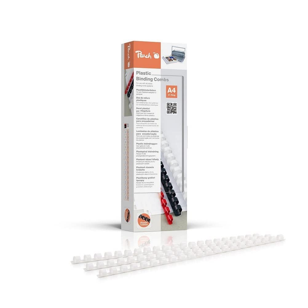 Peach PB408-01 Plastic Binding Combs A4 8 mm 45 Sheets Pack of 100 White