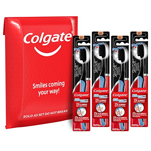Colgate Slimsoft FlossTip Charcoal Toothbrush, Soft, 4 Count All Dental Products