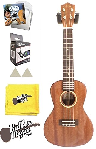 Lanikai MAS-C All Solid Mahogany Concert Ukulele w/Hard Case, Strings & More
