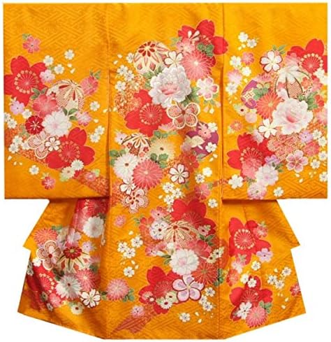 Amazon Co Jp お宮参り 着物 女の子 赤ちゃん 正絹女児初着 産着 橙色 まり 寒緋桜 金駒刺繍 サヤ地紋 日本製 服 ファッション小物