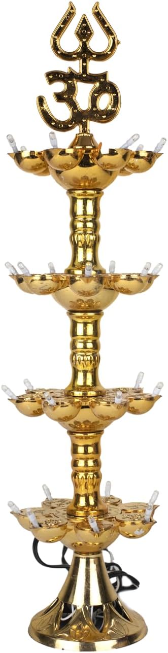 Oil Lamps & Accessories - Saleberate Electric Diya Deepak Plastic Light Pooja Diya LED Light Mandir Diya for Home Temple Decor Electric Diya Golden (1 Piece , 4 Layer)