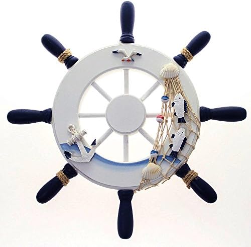 HAKDAY Ornamental Wood Nautical Ship Steering Wheel Wall Decoration, 12.6 inches