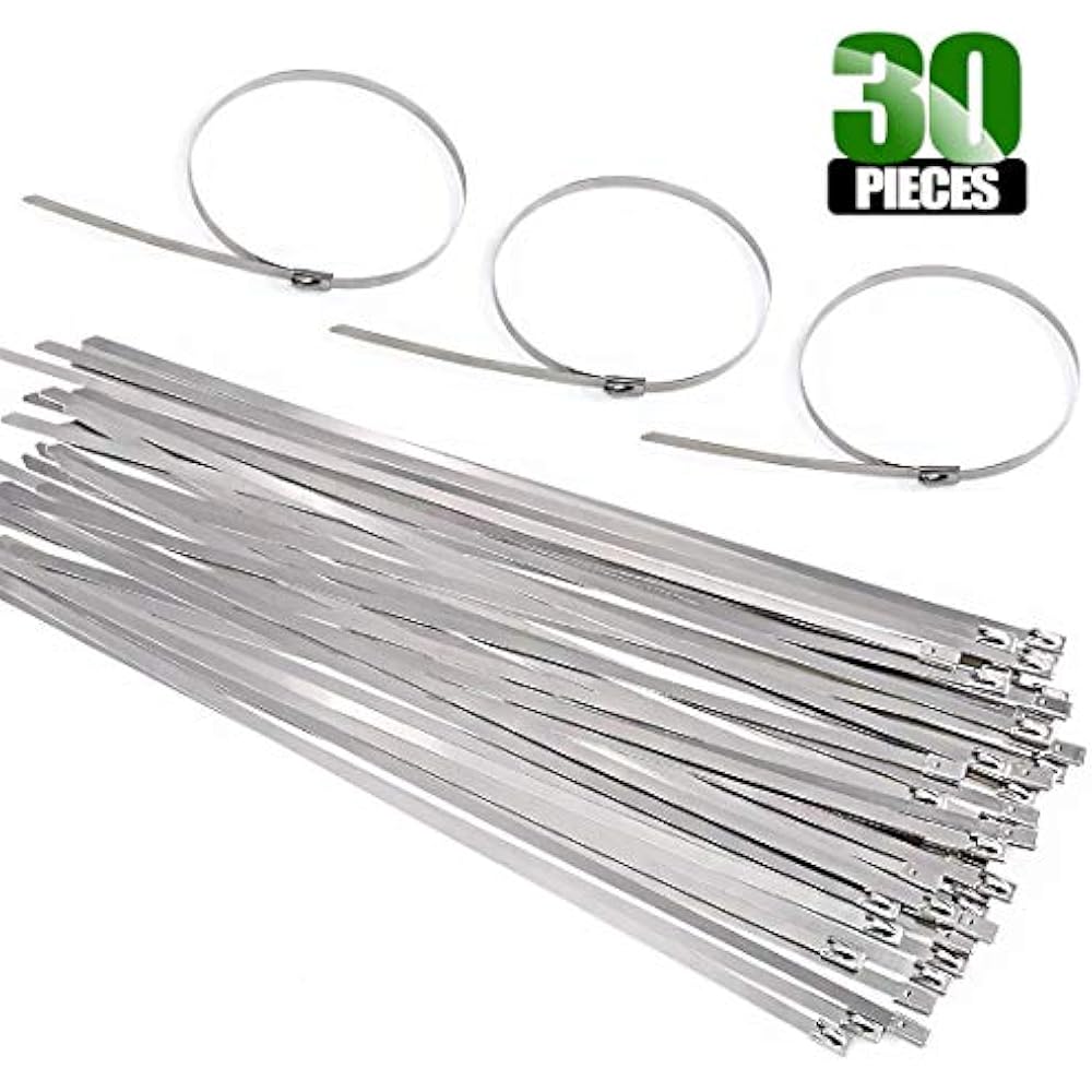 30Pcs 8 Inches 304 Stainless Steel Zip Ties Exhaust Wrap Coated Locking