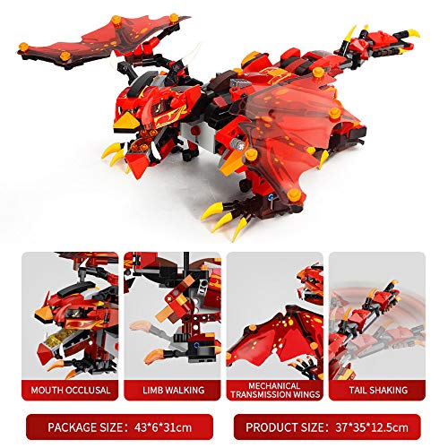 Insaneness Xmas Gifts RC Smart Dinosaur Building Blocks Walking Electronic Robot STEM DIY Toy for Kids (Red)