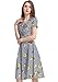 Wonderful Women Casual V Neck Dresses, Floral Print Short Sleeve Swing Cocktail Dress for Party,Stripe Yellow,Medium