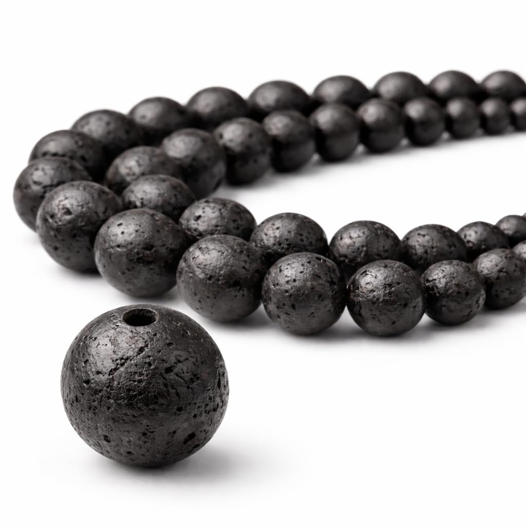 Lava Gemstone Perlin 14/12/10/8/6/4mm Round Lava Beads Black Natural Stone Stone Semi Precious Stone for Jewellery Chain Bracelet Stone Black 6mm 60stk 1 Strang