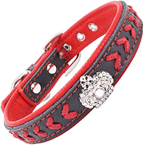 Fundodo Pet Dog Leather Collars with Artificial Diamond Crown Blue/Red/pink For Medium Dogs