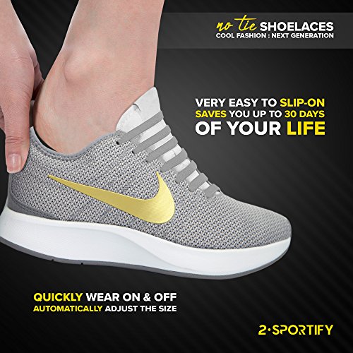 2SPORTIFY No Tie Shoelaces for Kids and Adults - Tieless Elastic Shoe lace for Sneakers Silicone Flat Laces Pack of 2 (Black+Black) - Thumbnail 4