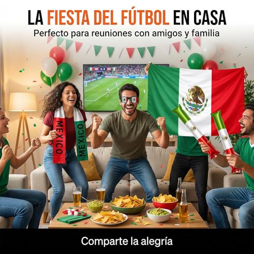 2026 Kit Fiesta Futbol Mundial 12PCS - Bastones Inflables, Bocina De Aire, Gafas De Sol Temáticas, Pintura Facial, Bufanda, Pulsera, Poster De Quiniela Mundial 2026, México, Para Reuniones, Bares