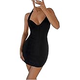 Verdusa Women's Going Out Outfits Tie Backless Halter Dress Rave Party Sleeveless Bodycon Mini Dresses