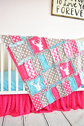 image for A Vision to Remember Hot Pink Crib Bed Skirt for Girls, Boho Ruffled D