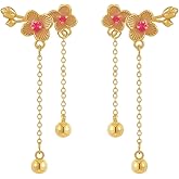 Flower Pearl Dangle Drop Earrings for Women 925 Sterling Silver 14K Gold-Toned Cubic Zirconia Threader Chain Tassel Ball Charms Drop Dangling Stud Earring Dainty Blossoms Wedding Jewelry