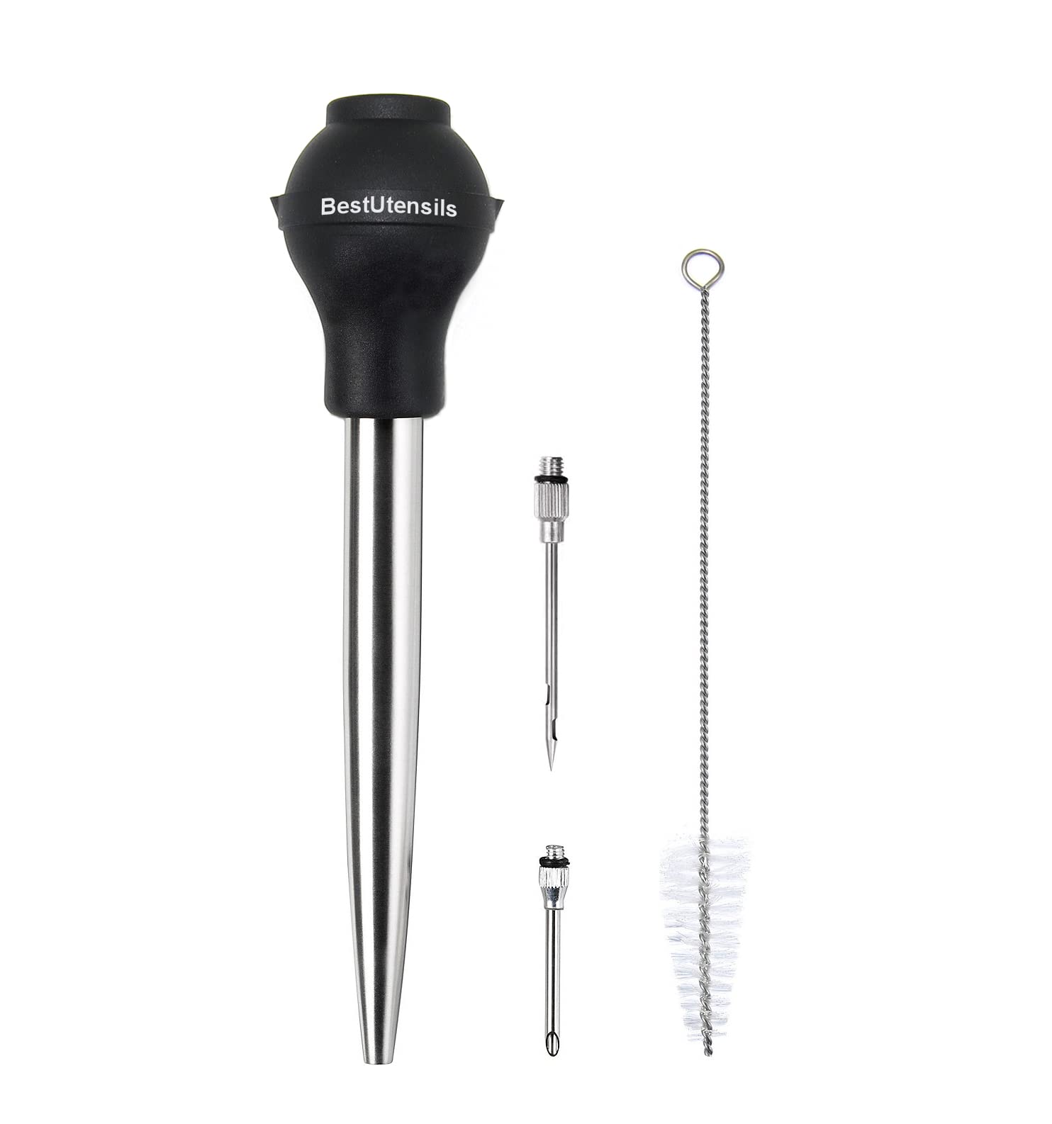 BestUtensils Stainless Steel Turkey Baster Commercial Grade Quality Silicone Bulb Including 2 Marinade Injector Needles And Brush For Easy Clean Up