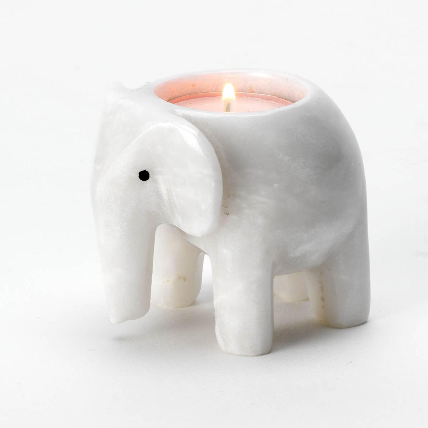 Himalayan Marble Elephant Tea light Holder - White