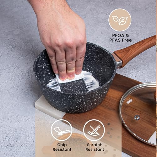 Non Stick Pots and Pans Set – Induction Hob Pots Set – 15pcs Kitchen Cookware with Lids – Cooking Marble Saucepan Pots - by Nuovva