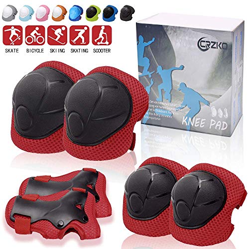 image for CRZKO Kids Protective Gear, Knee Pads and Elbow Pads 6 in 1 Set with W