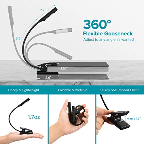 TOPELEK 7 LED Reading Light, Rechargeable Book Light with Stepless Dimming, Adjustable Color Temperature, Knob Control, Easy Clip On Reading Lamp for Night Reading in Bed