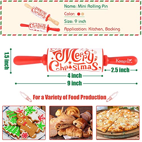 Koogel 9 Inch Mini Rolling Pin, 2 Pcs Christmas Rolling Pin Kids Rolling Pin Handle Rolling Pin for Christmas baking in childrens kitchen