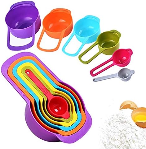 Mary Paxton12 6Pcs Colorful Plastic Measuring Spoons and Cups Set Kitchen Stackable Liquid Measuring Gadget Utensils BPA Free,Random Colors