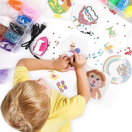 16000 Fuse Bead Kit-20 Color(5 Glow in The Dark),Small Iron,Full Size Pattern,Tweezers, Peg Boards, Ironing,Paper,Perler Beads Compatible - Thumbnail 5