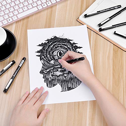 Set of 12 Black Micro-Pen Fineliner Ink Pens - Waterproof Archival Ink Micro Fine Point Liner Pen, Multiliner, Calligraphy Brush, Illustration, Technical Drawing, Office Documents, Scrapbooking