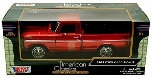 1969 Ford F-100 Pickup, Red - Motormax Premium American 79315 - 1/24 Scale Diecast Model Car