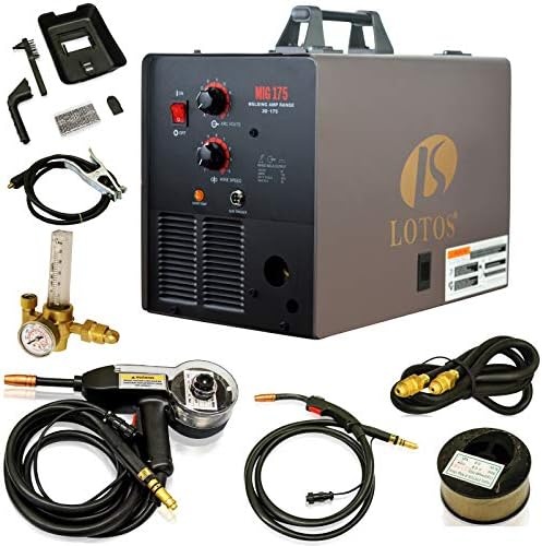 LOTOS MIG175 175AMP Mig Welder with FREE Spool Gun, Mask, Aluminum Welding Wires, Solid wires, Argon Regulator, Standard MIG Gun