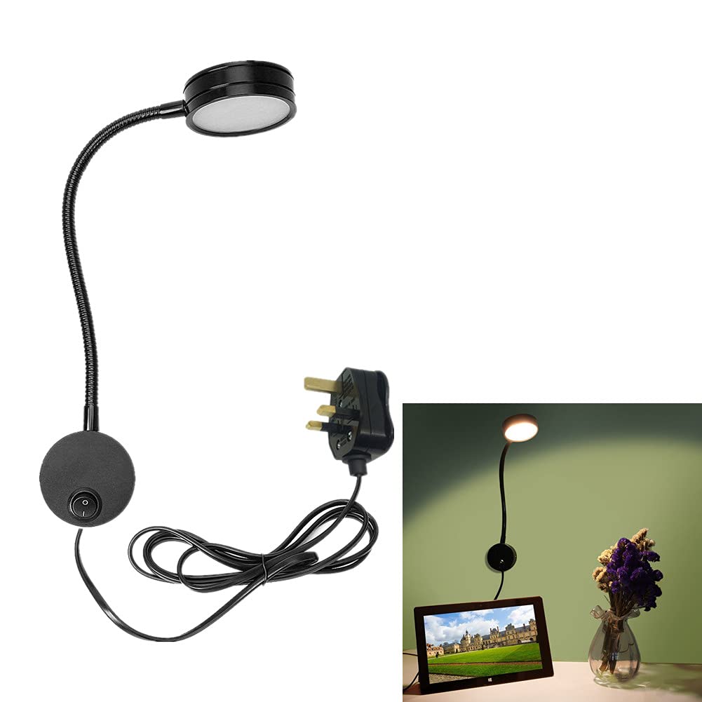 BoYeeBo Flexible Arm 5W LED Bedside Reading Lights, Wall Mounted LED Wall Lamp Working Study Headboard Light with Plug & Switch for Bedroom, Office, Workbench, Studio (Black,6000K)