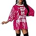 Women Loose Shirt Dress – Ladies Casual Crew Neck Short Sleeve Letter Print Mini Dress – Shiny Sequin Club Party Dressthumb 2