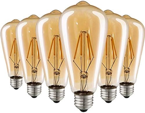 Vintage LED Edison Bulbs, 4W Retro Vintage Style Light Bulbs - Equivalent 40W, Warm White 2700K, ST64 Antique LED Filament Decorative Bulbs, E27 Screw Base, No Flicker, Amber(6 Pack)